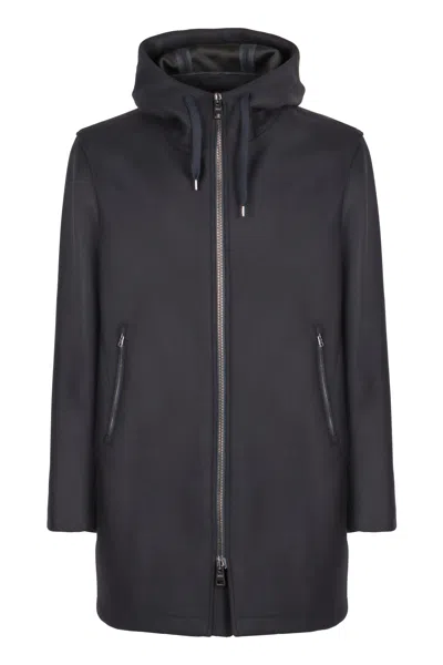 Herno Hooded Water-resistant Parka With Side Zipper Pockets In Black
