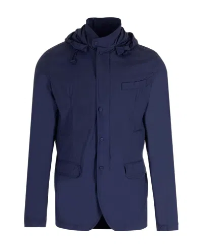 Herno Hooded Parka Coat In Blue