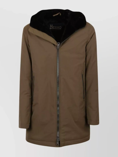 Herno Hooded Parka Jacket With Padded Design In Brown
