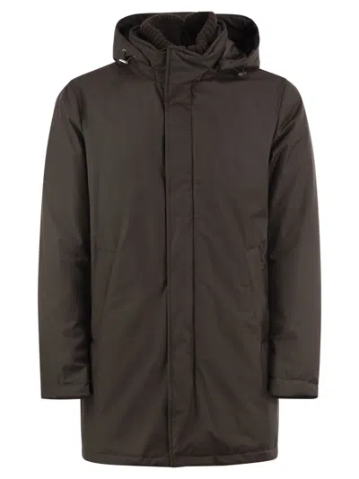 Herno Hooded Parka With Knitted Inner Collar In Dark Brown