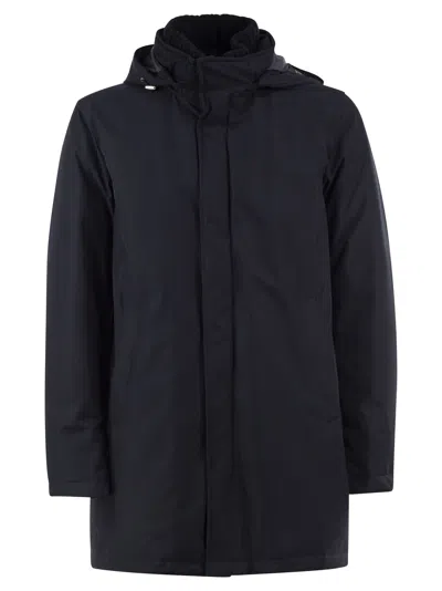 Herno Hooded Parka With Knitted Inner Collar In Night Blue