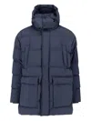 Herno Long Quilted Jacket With Hood And Pockets In Blue