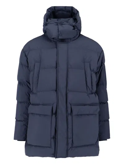 Herno Long Quilted Jacket With Hood And Pockets In Blue