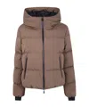 Herno Short Quilted Jacket With Hood And Pockets In Brown