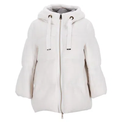 Herno Hooded Puffer Jacket In White Acrylic Faux Fur