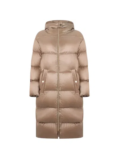 Herno Long-sleeved Hooded Down Jacket In Brown