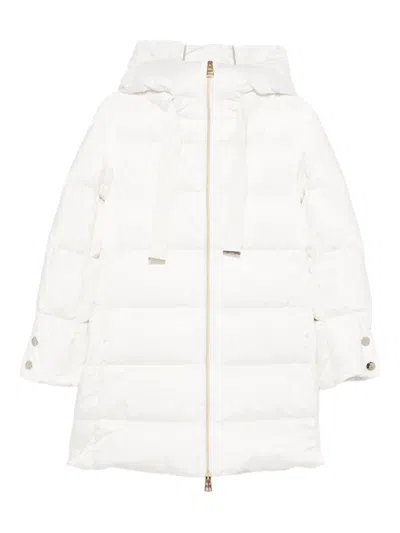 Herno Long Quilted Jacket With High Neck And Hood In White