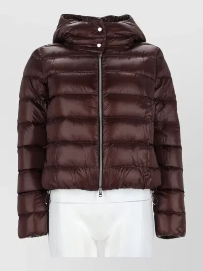 Herno Hooded Quilted Coat Elastic Cuffs In Brown