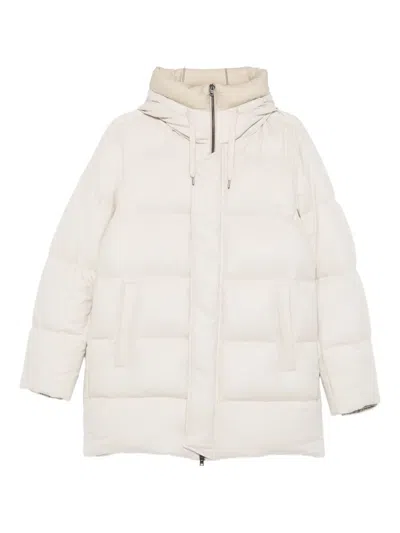 Herno Hooded Quilted Coat In Neutral