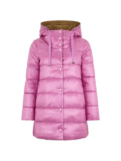 Herno Hooded Quilted Coat In Pink