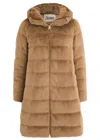 Herno Hooded Quilted Faux Fur Coat In Camel