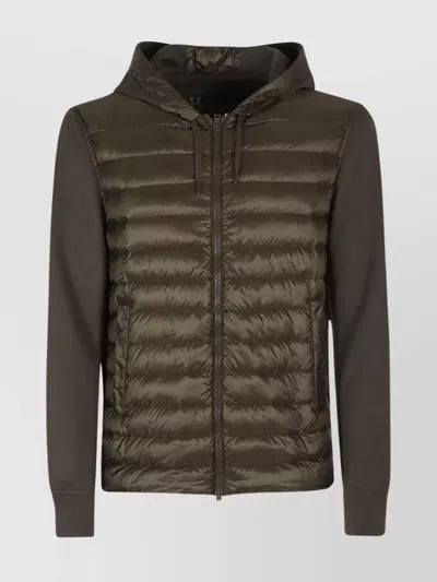 Herno Hooded Quilted Front Panel Jacket In Brown