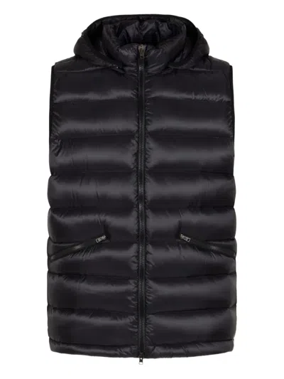 Herno Hooded Zip-up Down Vest In Black