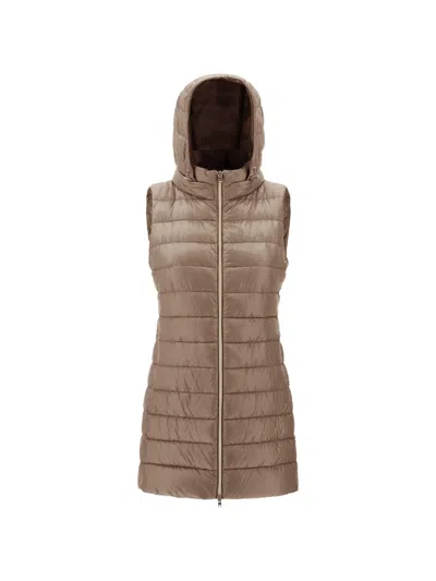 Herno Hooded Quilted Gilet In Brown
