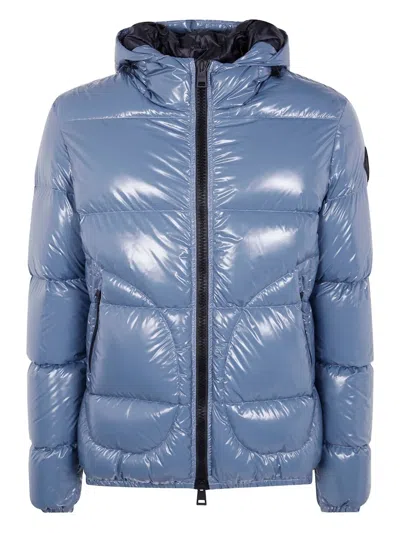 Herno Quilted Hooded Jacket Shiny Finish In Blue