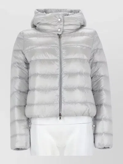 Herno Hooded Quilted Long Coat Womens Outerwear In Silver