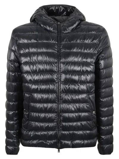 Herno Hooded Quilted Puffer Jacket In Blue Navy