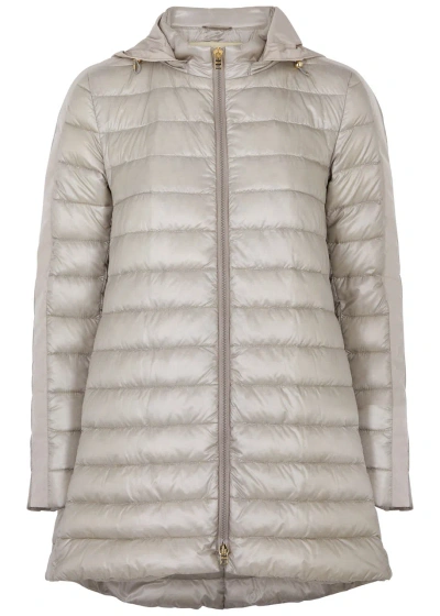 Herno Hooded Quilted Shell Coat In Light Grey