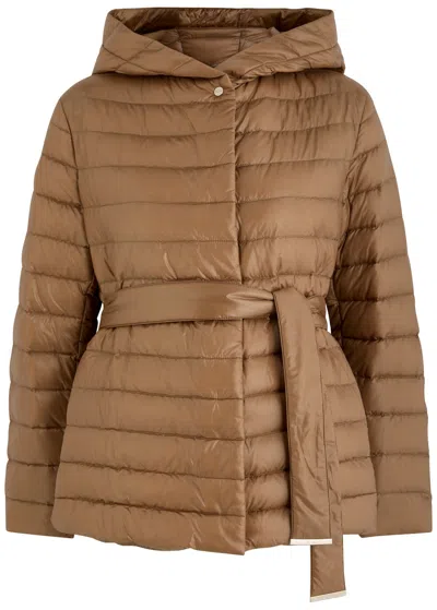 Herno Hooded Quilted Shell Jacket In Camel