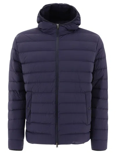 Herno Hooded Quilted Zip In Blue