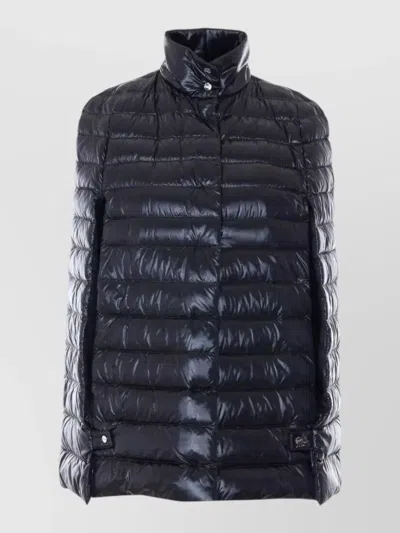 Herno Hooded Rain Cape High Neck Padded In Blue
