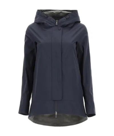 Herno Hooded Rain Jacket In Blue