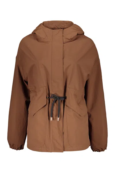 Herno Hooded Raincoat In Brown