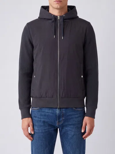 Herno Hooded Relaxed Fit Bomber Jacket In Cotton And Nylon In Blue