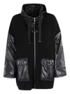 Herno Ribbed Wool Cape With Drawstring Hood And Contrasting Sleeves In Black