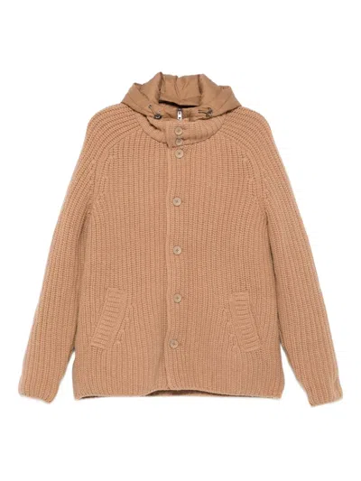 Herno Hooded Ribbed-knit Jacket In Brown
