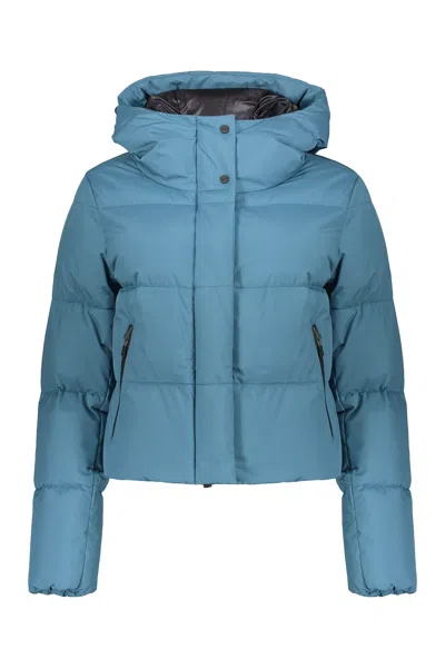 Herno Hooded Short Down Jacket In Blue