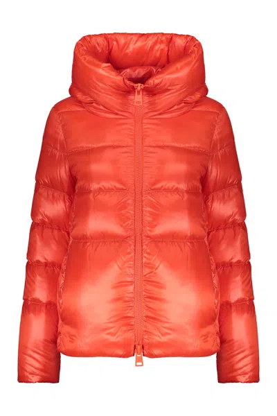 Herno Hooded Short Down Jacket In Coral