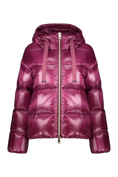 Herno Hooded Short Down Jacket In Red-purple Or Grape