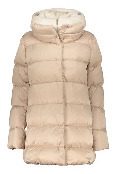 Herno Hooded Short Down Jacket In Neutral