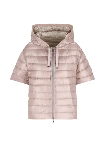 Herno Hooded Short-sleeve Coat In Pink