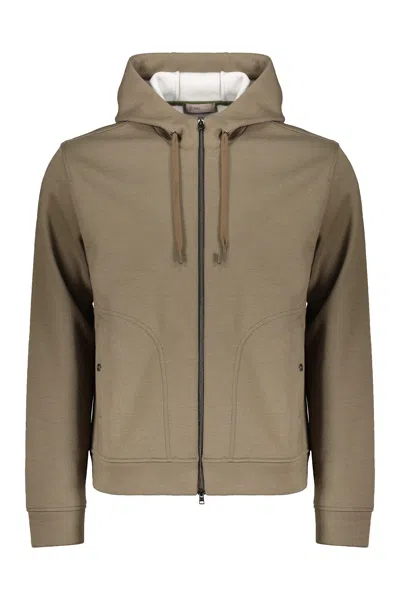 Herno Long-sleeved Hooded Sweatshirt In Blue