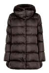 Herno Hooded Techno Fabric Down Jacket In Brown