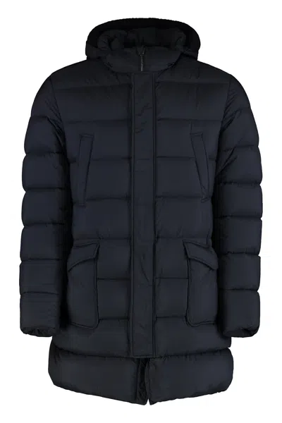 HERNO HOODED TECHNO FABRIC DOWN JACKET