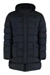 Herno Hooded Techno Fabric Down Jacket In Blue