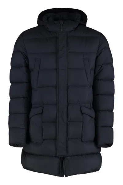 Herno Hooded Techno Fabric Down Jacket In Blue