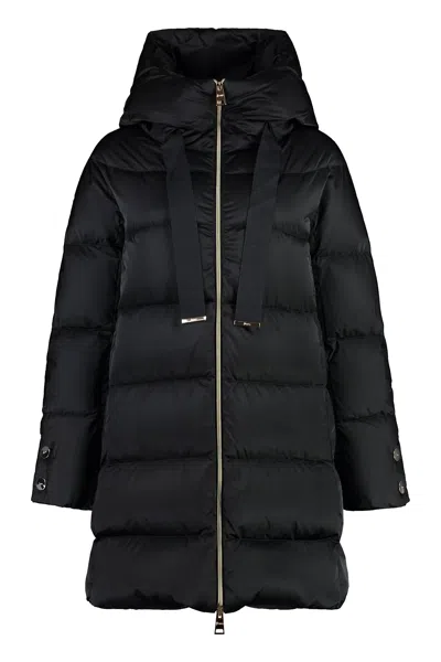 Herno Hooded Techno Satin Down Jacket In Black