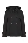 Herno Double Breasted Hooded Jacket In Blue
