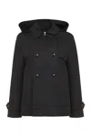 Herno Double Breasted Hooded Jacket In Blue