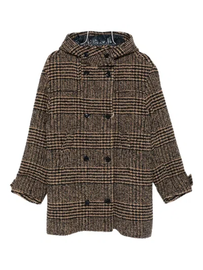 Herno Hooded Tweed Jacket In Brown