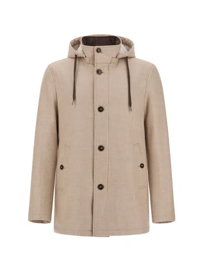Herno Hooded Tweed Parka Coat In Neutral