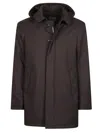 Herno Hooded Wool-blend Medium Down Jacket In Brown