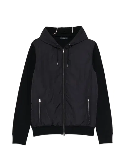 Herno Hooded Blouson Jacket Long Sleeve Ribbed In Black