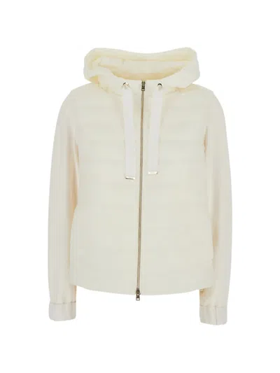 Herno Women White Down Jacket With Drawstring Hood And Quilted Design In Cotton And Tech Fabric Woma In Multi