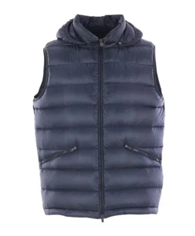 Herno Hooded Zip-up Down Vest In Blue