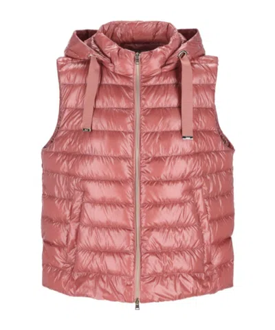 Herno Hooded Zip-up Gilet In Pink